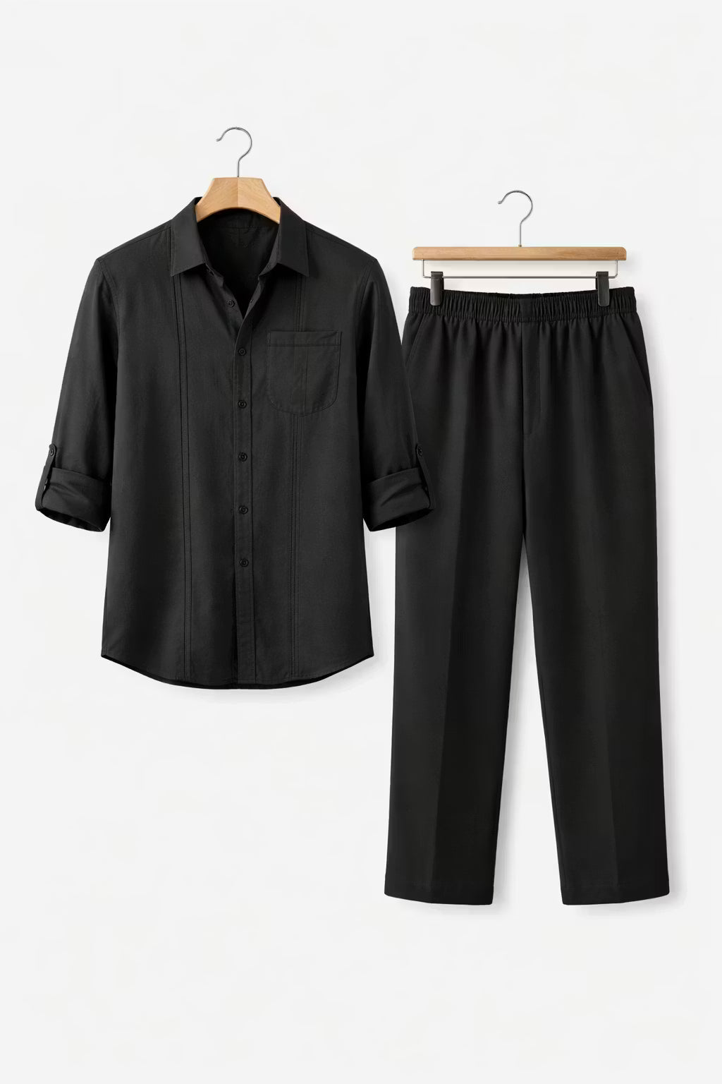 Teksturowany Komplet w Odcieniu Szałwii z Koszulą i Spodniami ze Sznurkiem