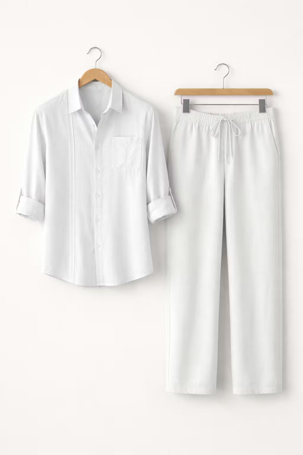 Teksturowany Komplet w Odcieniu Szałwii z Koszulą i Spodniami ze Sznurkiem