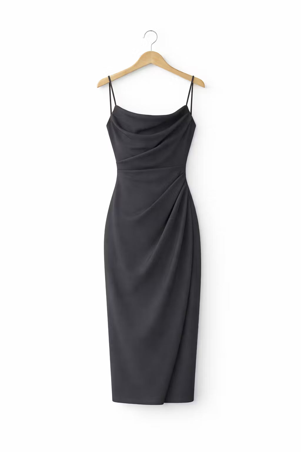 Sukienka Midi Typu Slip z Drapowaniem i Dekoltem Cowl