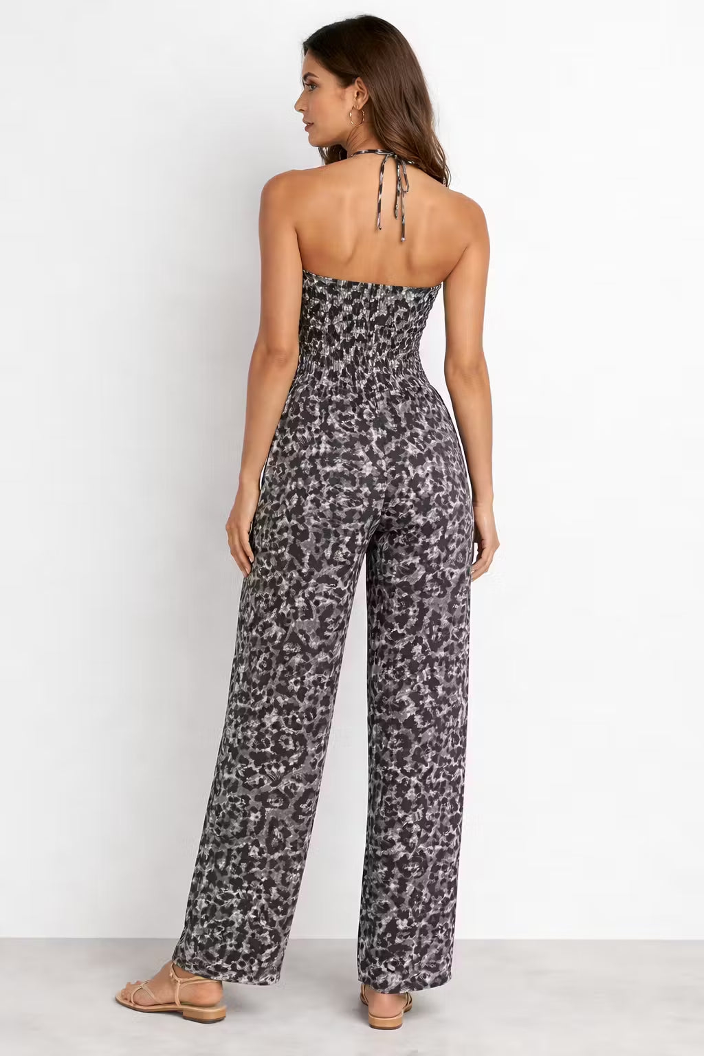 Bezramienny Kombinezon z Nadrukiem z Mieszanki Wiskozy