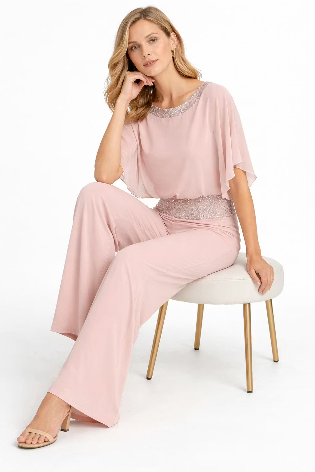 Damski Zestaw Drapowana Bluzka i Spodnie z Szeroką Nogawką