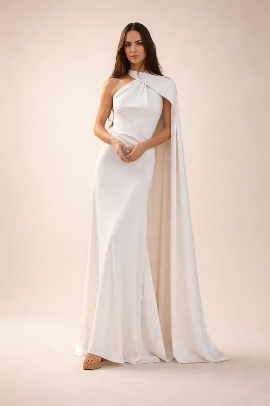 Sukienka Maxi One-Shoulder z Peleryną