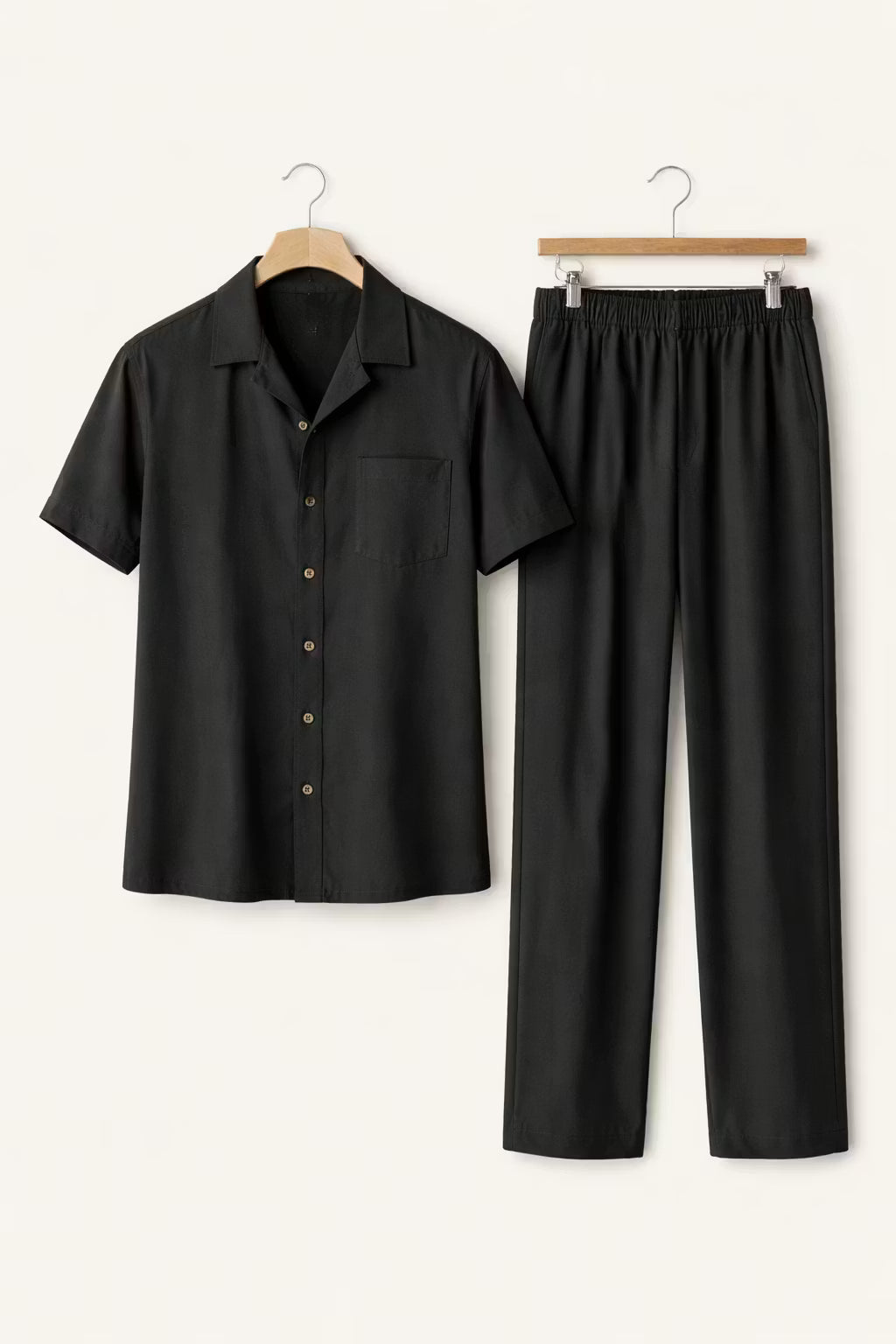 Teksturowany Komplet z Koszulą z Krótkim Rękawem i Szerokimi Spodniami