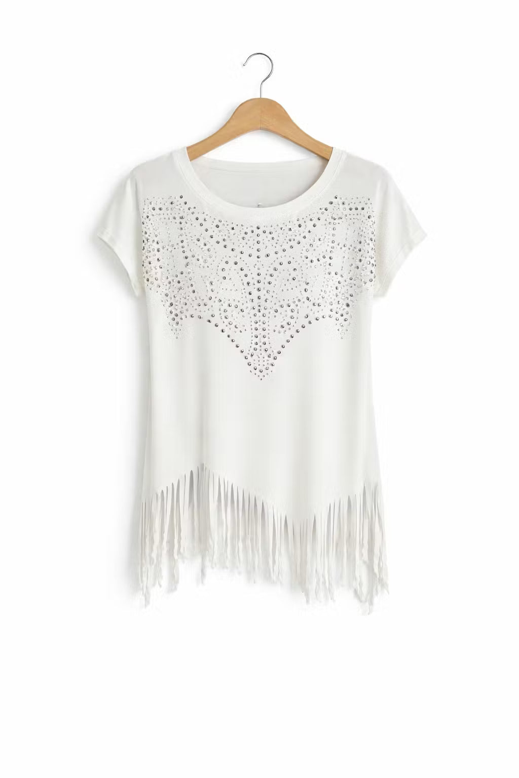 Damski T-Shirt z Nitami i Frędzlami