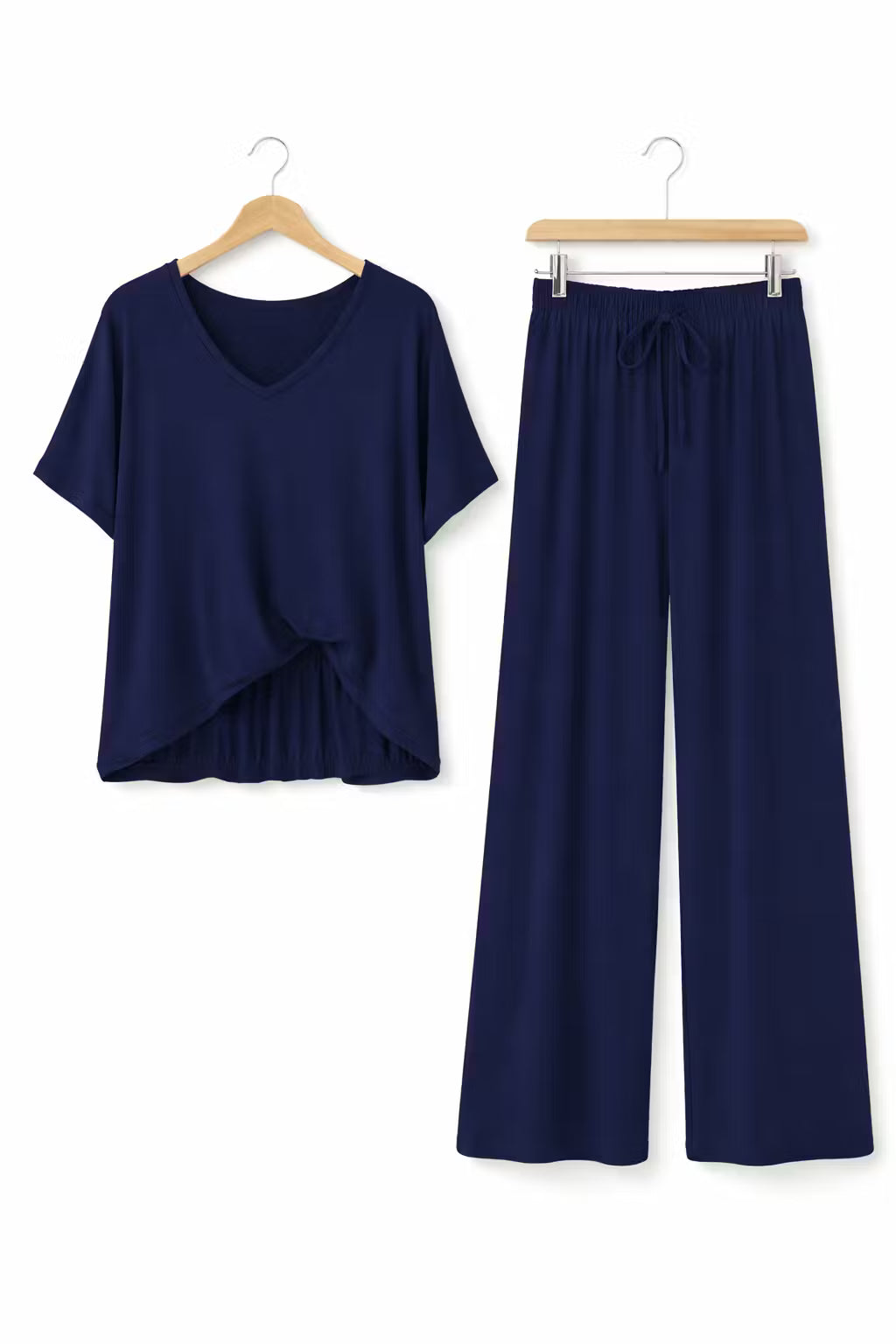 Damski Zestaw Drapowana Koszulka i Spodnie z Szeroką Nogawką