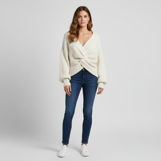 Dzianinowy Top z Przodem Skręcanym