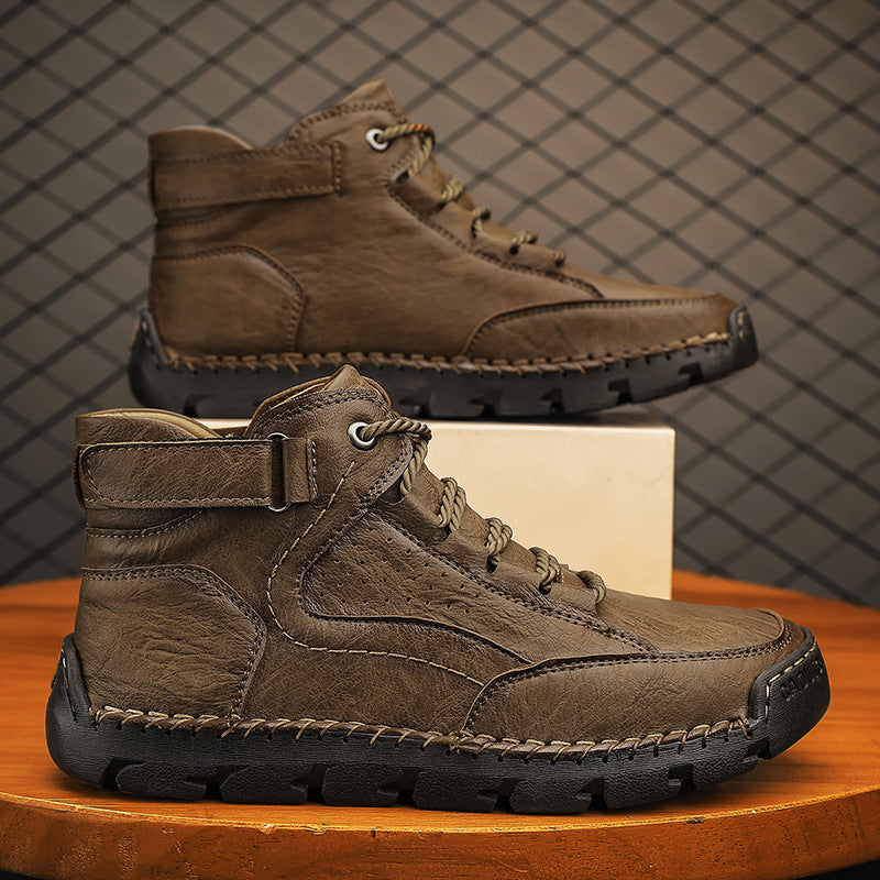 Skórzane Buty Wysokie w Stylu Outdoor