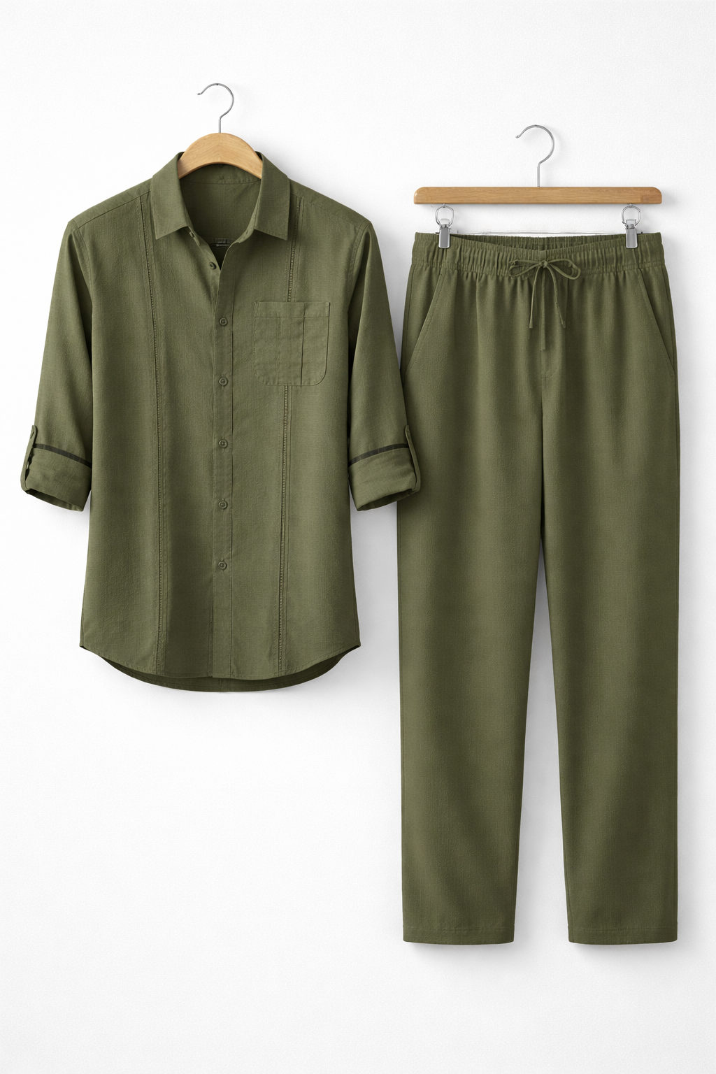 Teksturowany Komplet w Odcieniu Szałwii z Koszulą i Spodniami ze Sznurkiem