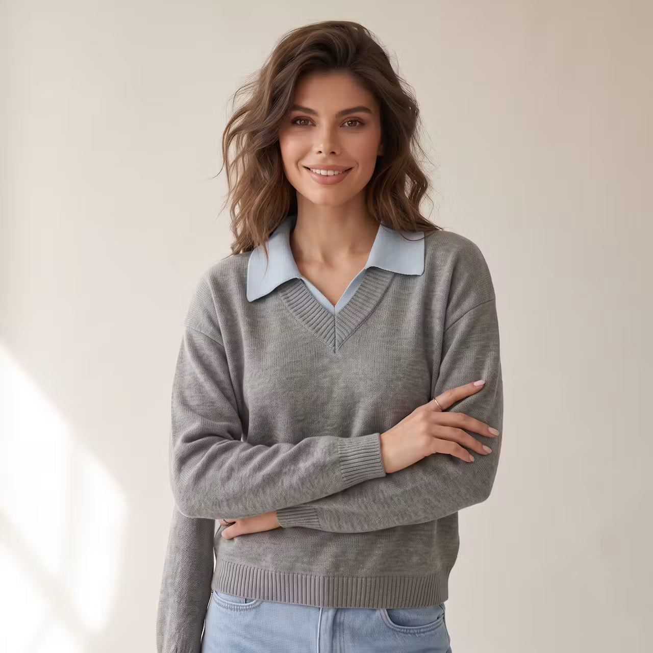 Sweter Livia z Kontrastowym Kołnierzykiem