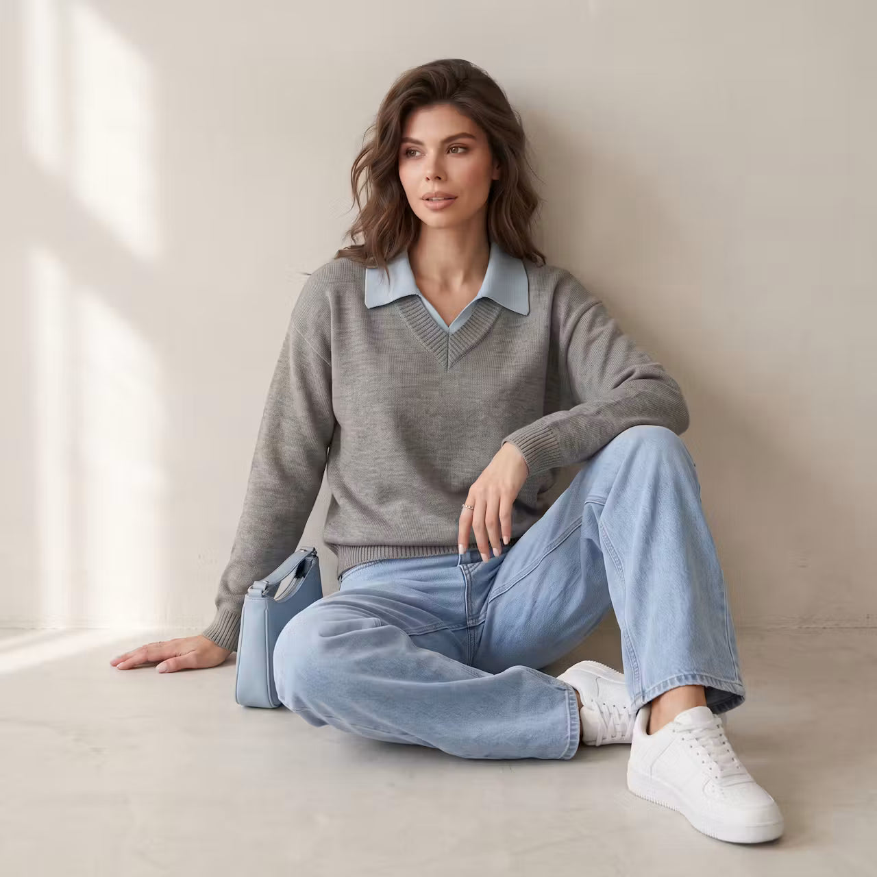 Sweter Livia z Kontrastowym Kołnierzykiem