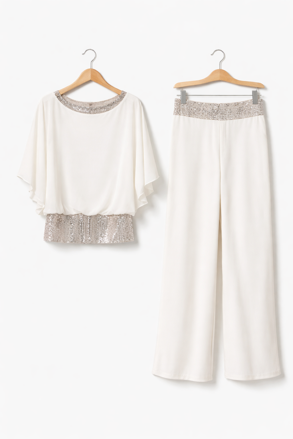 Damski Zestaw Drapowana Bluzka i Spodnie z Szeroką Nogawką