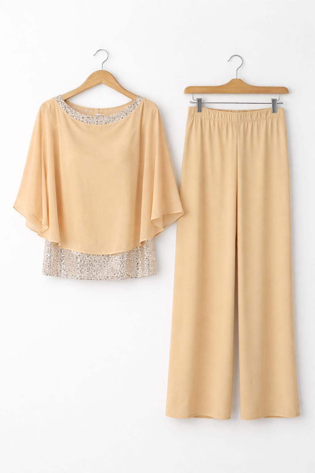 Damski Zestaw Drapowana Bluzka i Spodnie z Szeroką Nogawką