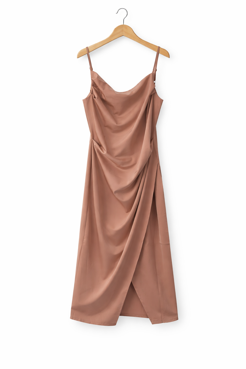 Sukienka Midi Typu Slip z Drapowaniem i Dekoltem Cowl