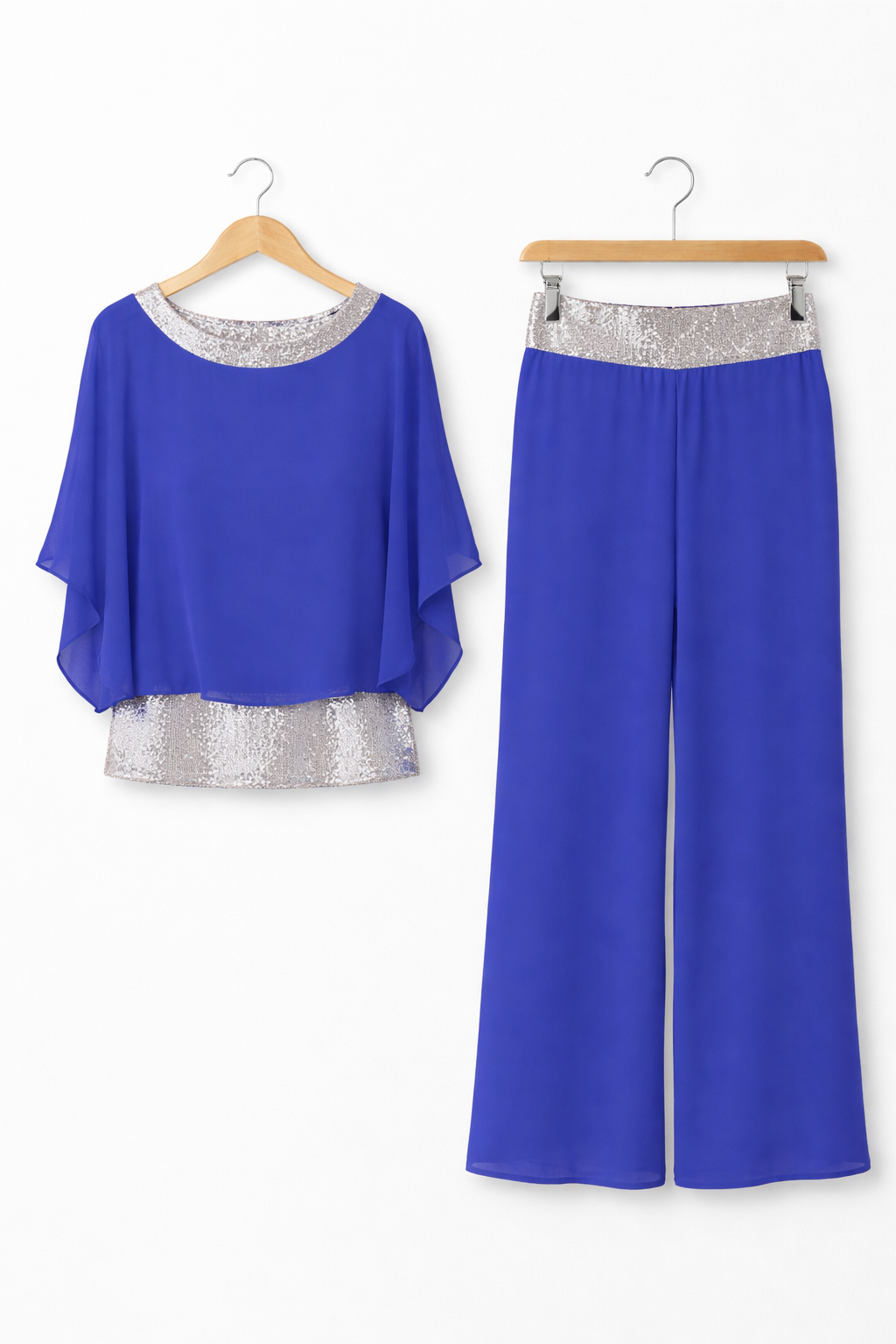 Damski Zestaw Drapowana Bluzka i Spodnie z Szeroką Nogawką