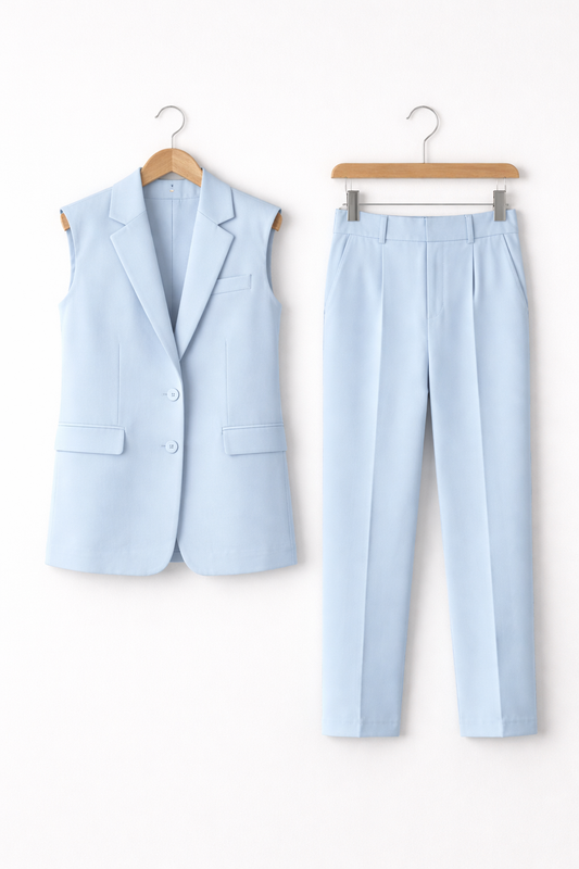 Strukturalny Zestaw Kamizelki i Spodni z Mieszanki Wiskozy