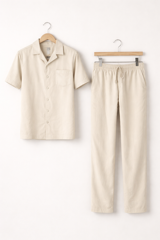 Teksturowany Komplet z Koszulą z Krótkim Rękawem i Szerokimi Spodniami