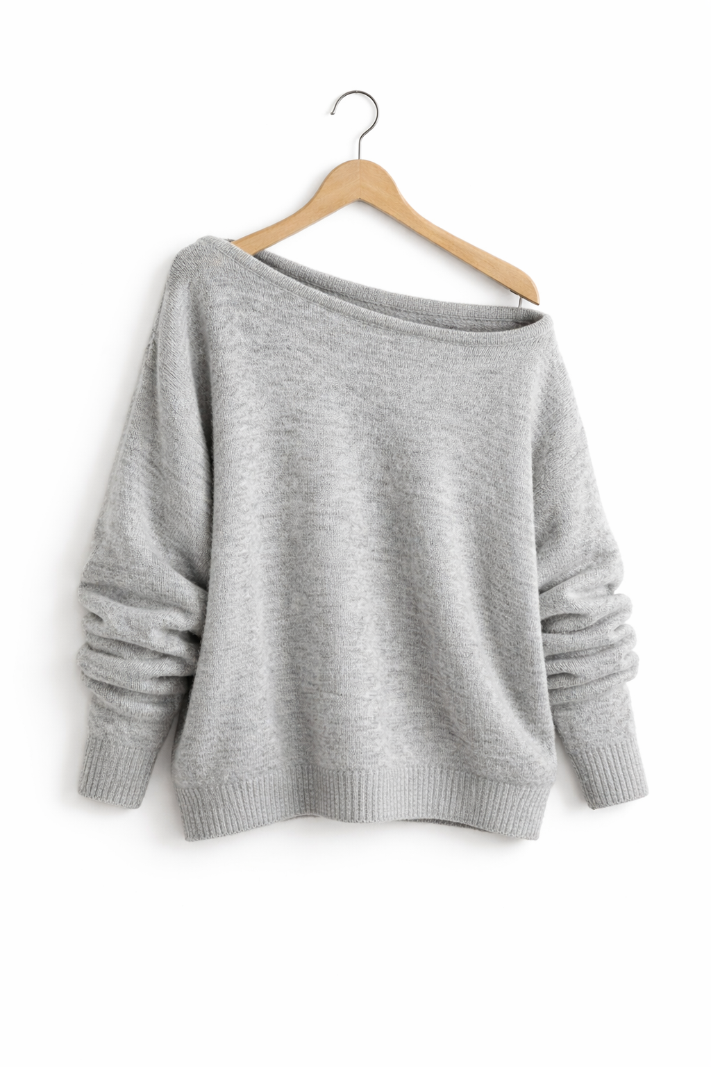 Sweter Dzianinowy w Odcieniu Jagodowym z Odkrytymi Ramionami