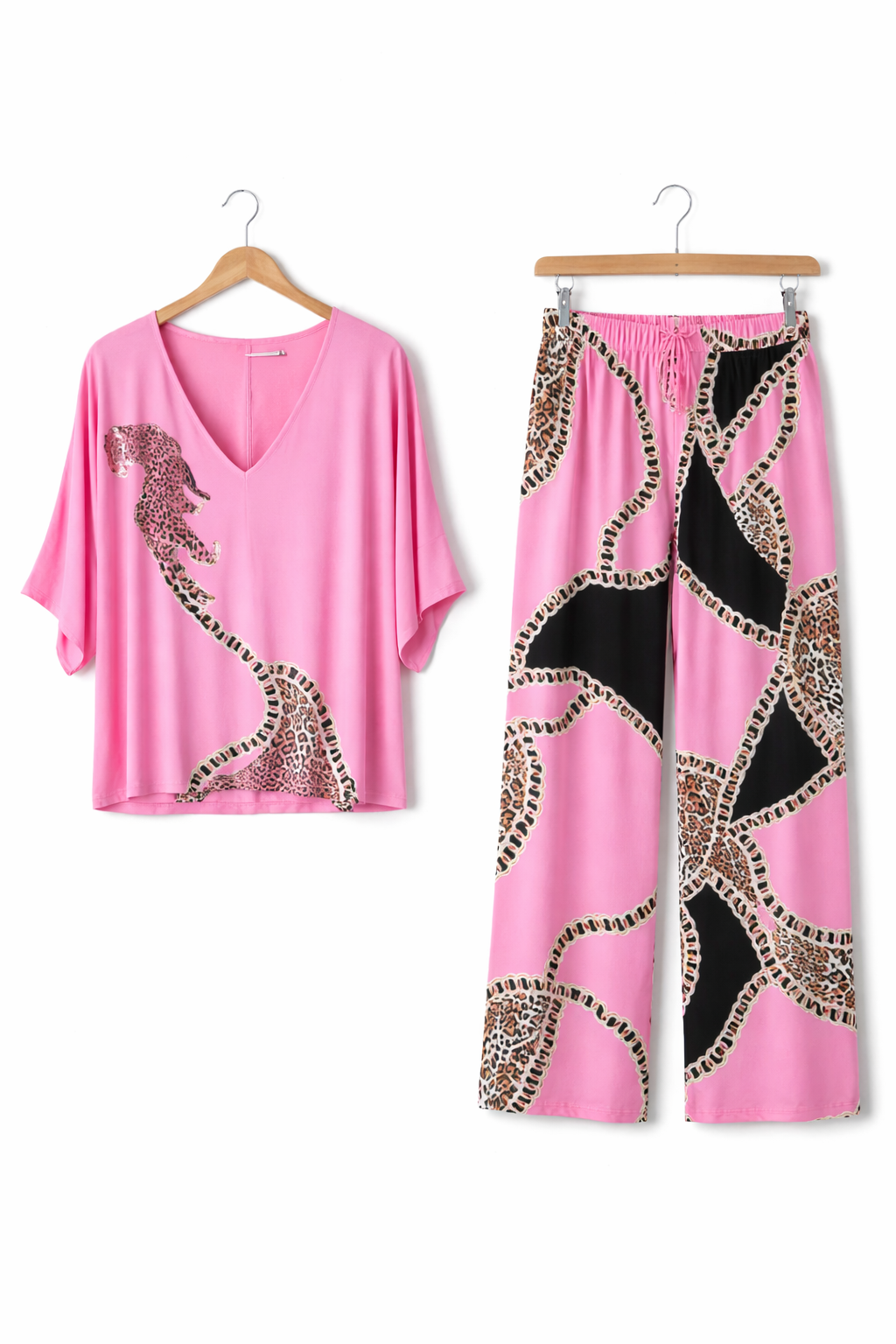 Damski Zestaw Drapowana Koszulka i Spodnie z Szeroką Nogawką