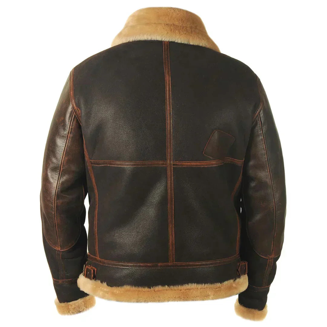 Męska ciemna kurtka lotnicza z powlekanego materiału tekstylnego z kołnierzem w stylu shearling